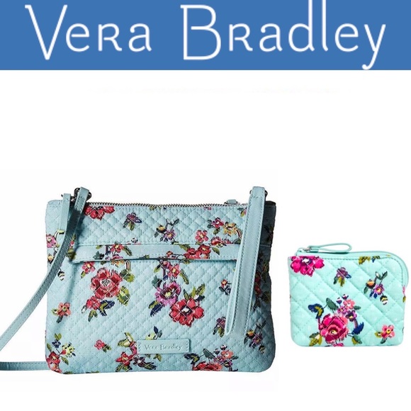 Vera Bradley Iconic RFID Crossbody Ikat Bouquet & Coin Purse Water Bouquet NWT - Picture 1 of 9